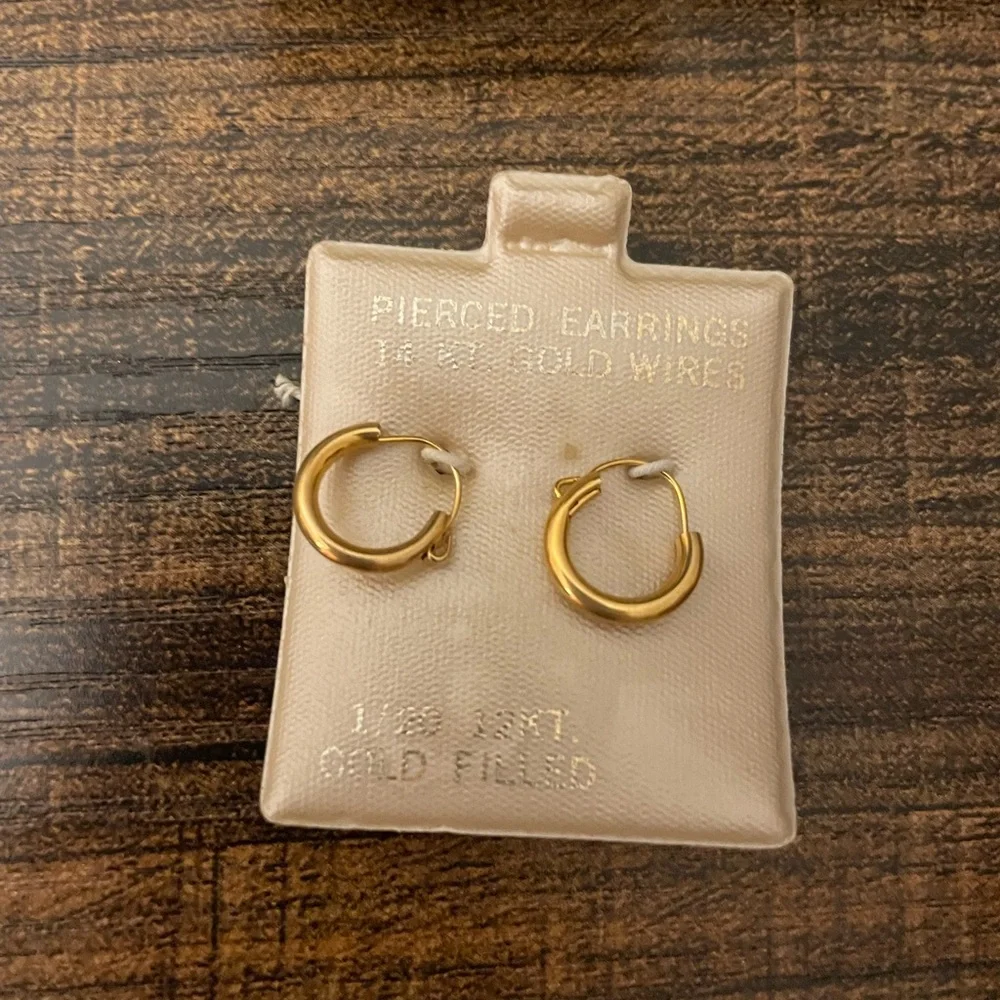 NEW OS 1960s 14kt solid yellow gold wires pierced hoop earrings VTG Mid Century - Picture 3 of 7